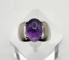 Vintage Sterling Silver Cabochon Amethyst Solitare Wide Band Ring Size 8