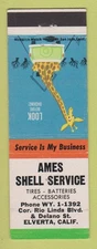 Matchbook Cover - Ames Shell oil gas Elverta CA