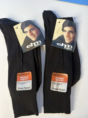 2x VTG EHM Ellis Hosiery Mills Men's Black Dress Socks Nylon Size 10-13 USA MADE