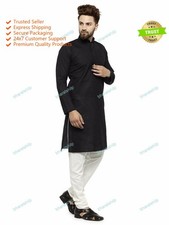 Indian Cotton Shirt Kurta Mens Tunic Top Solid High Neck Kurta With Pyjama