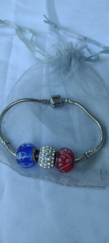 TWO(2) STERLING SILVER SNAKE BRACELETS, 6 Charms, MURANO GLASS, RHINESTONES! - Picture 9 of 11