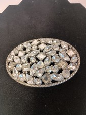 Belt Buckle Rhinestones Faux Silver Tone