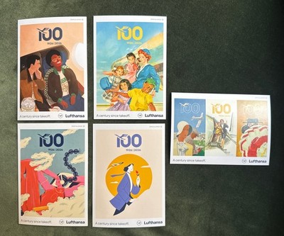 Lufthansa 100 Jahre years Set 5 x Postkarte Postcards Airline Poster Vintage