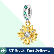 KUNSIR 925 Sterling Silver Flower Sunflower Dangle Charm For European Bracelet