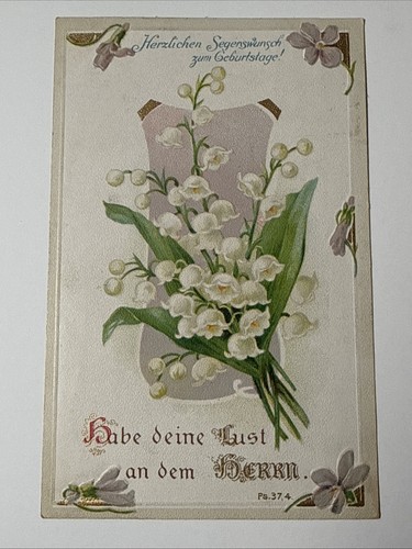 1915 German Language Embossed Lily of the Valley Birthday Card Postcard Vtg
