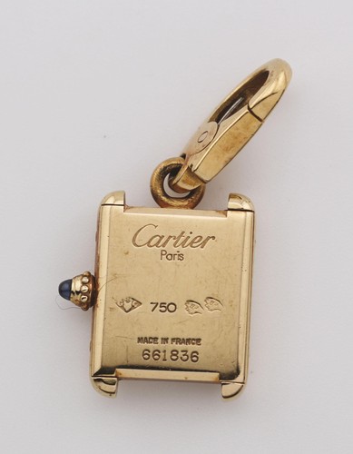 Cartier seltener Saphir 18k Gold Louis Tank Uhr Charm Anhänger - Bild 3 von 5