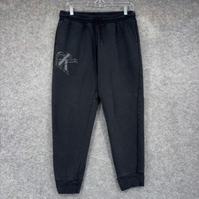 Calvin Klein Jeans Joggers Mens Medium Black Fleece Sweatpants Lounge Logo