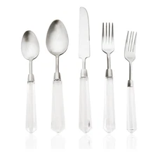 5pcs Silver 304 Stainless Steel Flatware Cutlery Set with Transparent Acrylic...