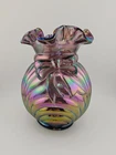 Fenton Purple Amethyst Carnival Glass Swirl Vase Bow Iridescent 7" Ruffled