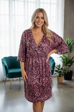 CAPSULE pink black mock wrap short sleeve V neck sequin dress size 18 NEW