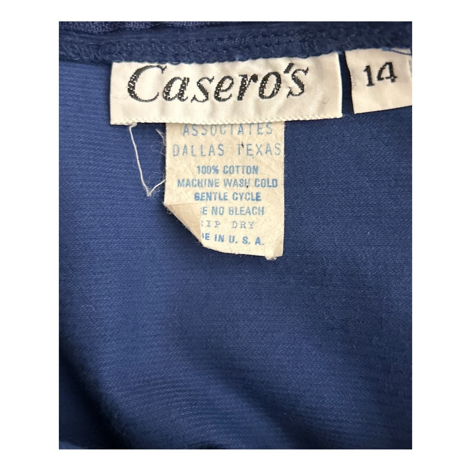 Vintage 70s Casero's Navy Corduroy Sailor Dress Red Bow Made in USA Size 14 - Image 4 of 4