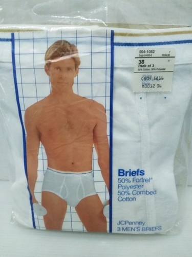 N.O.S Vintage JC Penny size 38 men's Classic White BRIEFS TownCraft (3PK) U.S.A - Picture 4 of 7