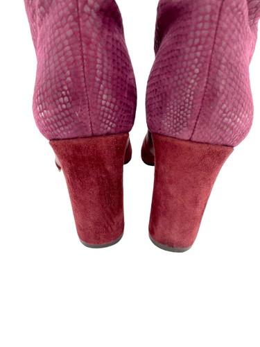 Anne Klein Jaffa Suede Bootie Burgundy Snake Print Heel Gold Zipper SZ 7.5 SH16 - Picture 10 of 11