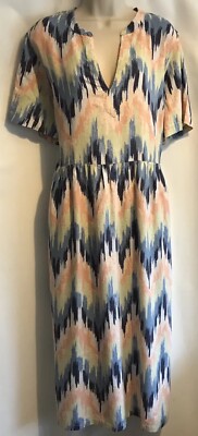 New Next Size 18-20 Multi Aztec Printed Linen Mix Midi Kaftan Summer Dress