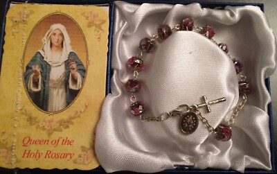 Queen of the Holy Rosary Bracelet - Purple Swirl Design with Holy Card