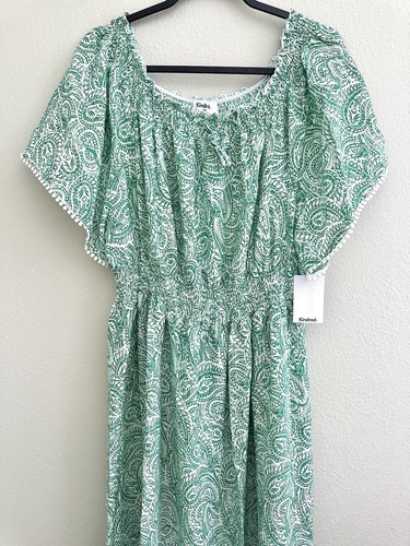 Kindred Peasant Boho Woven Maxi Dress Floral Printed Green White Plus Size 1X - Picture 2 of 6