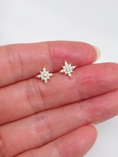 Cz Gold North Star Stud Earrings 925 Sterling Silver Small Tiny Post Stud 8mm