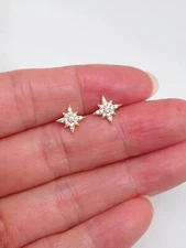 Cz Gold North Star Stud Earrings 925 Sterling Silver Small Tiny Post Stud 8mm