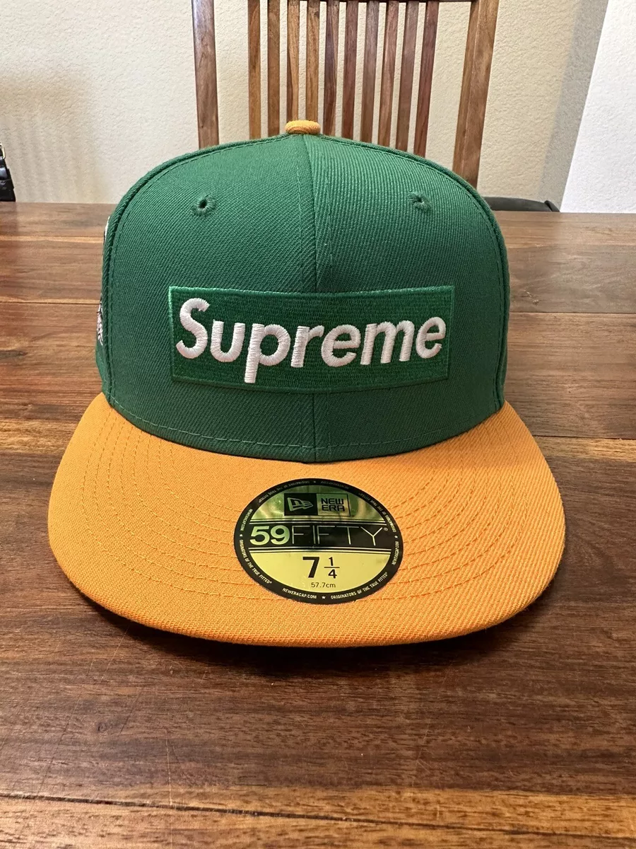 SUPREME 2-TONE BOX LOGO NEW ERA 59FIFTY 7 1/4 GREEN YELLOW hat cap ss22  fitted