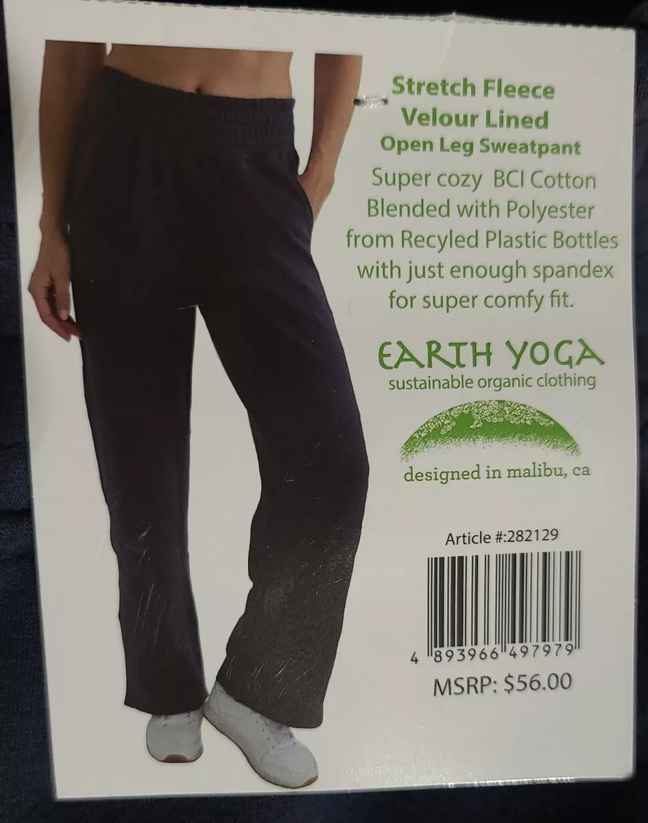 Earth Yoga Stretch Fleece Velour Lined Open Leg XL Wide 3 Flex Waist  Sweatpants