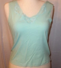 Moda International Mint Green Cotton Lace Front V-Neckline Tank Top Large NWOT