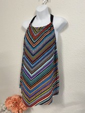 Women's Aqua Green Bikini Top Size Large Multicolor Halter Padded Pattern NWOT