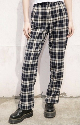 New Brandy Melville Plaid Check Pants (Two Items) Waist 26 Navy Dark Green - Picture 5 of 5