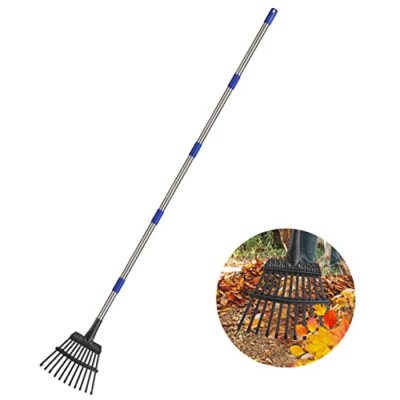 Leaf Rake For Leaves 8'' Wide Heavy Duty Metal Garden Rake 11 Tines Adjustable La