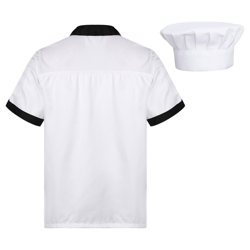 Women Men Chef Coat with Hat Set Restaurant Work Uniform Short Sleeve Jacket - Picture 30 of 41