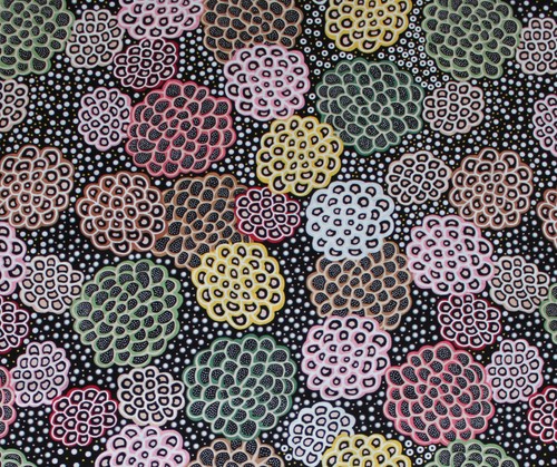 ABORIGINAL FABRIC - DANCING FLOWERS BLACK - COTTON - AUSTRALIAN - ANY LENGTH - Bild 2 von 4