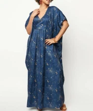 Unique Vintage Burton Golden Galaxy Kaftan Maxi Dress Blue