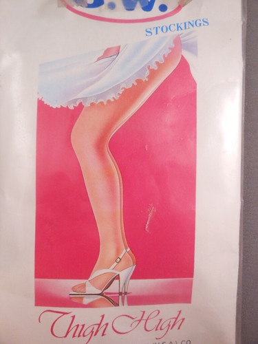 Vtg 1960's G.W. STOCKINGS White Thigh High Lingerie 100% Nylon Pin-up Rare - Picture 2 of 8