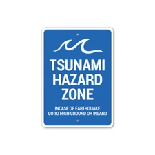 Tsunami Hazard Zone, Warning Coastal Sign, Safety Guide Metal Sign for Beach
