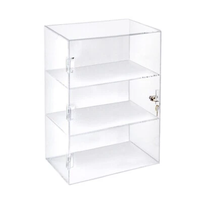 Azar Acrylic Lockbox Countertop Display Case w/ 3 Shelves 12.375" Wide