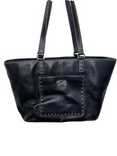 Michael Kors Astor Black Leather Silver Studded Tote Commuter Shopper Purse Bag