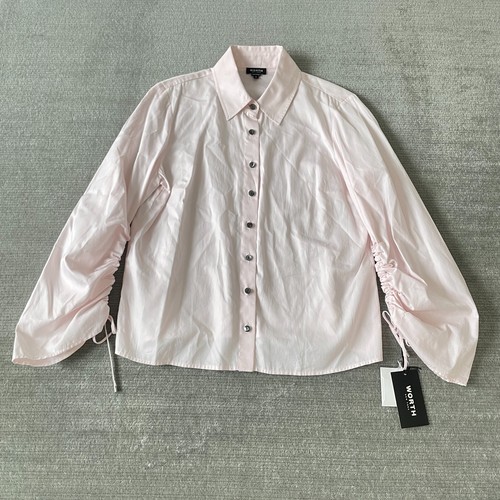 Worth New York Shirt Women M Lavender Button Up Scrunch Sleeve Career Classic - Picture 8 of 8
