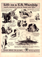 1941 Texaco "Life on a U.S. Warship Sketches Frank Godwin Vintage Print Ad Navy