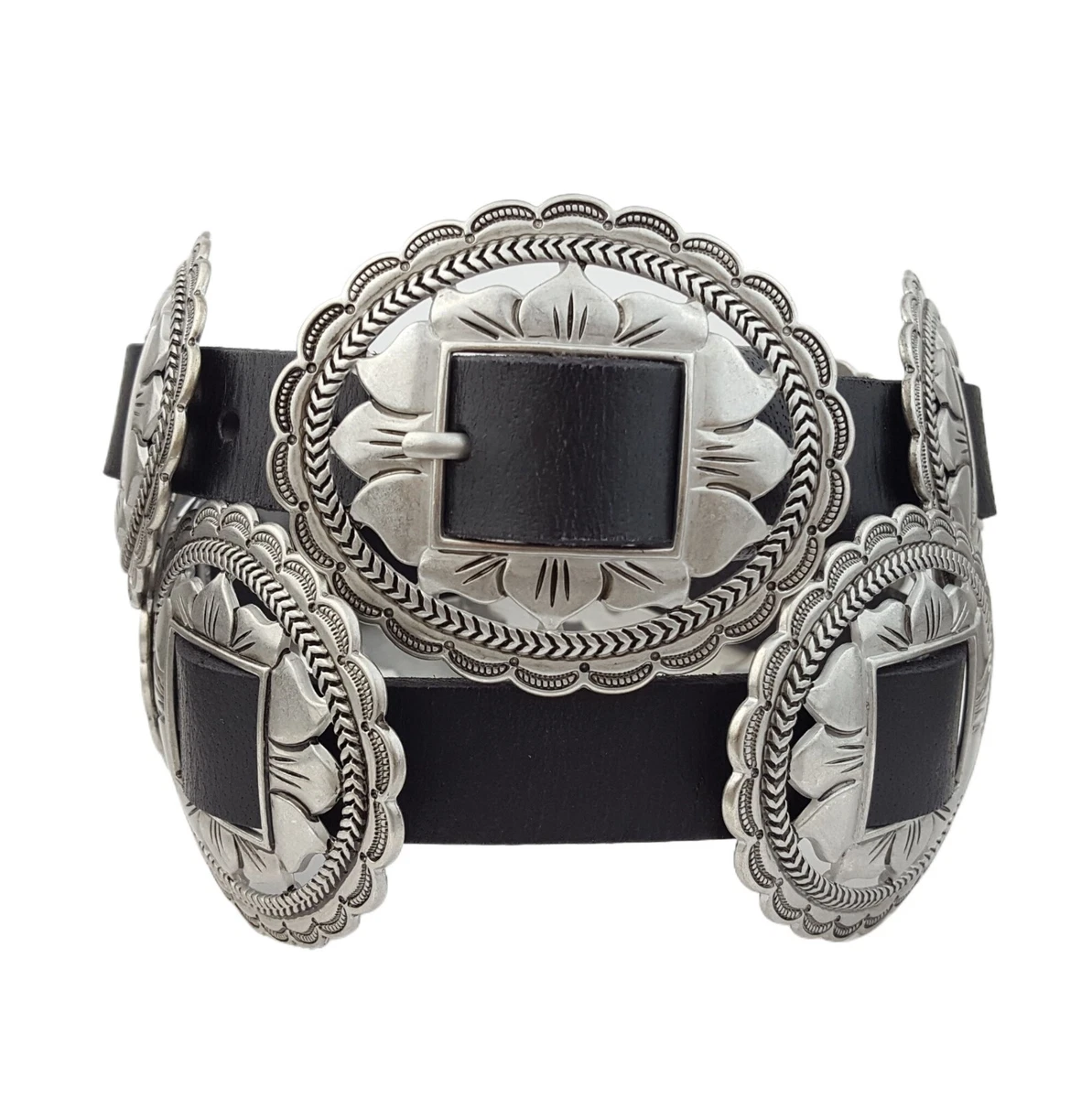 Concho Belt: Fully Packed: Floral Concho Belt in Genuine Cowhide Leather