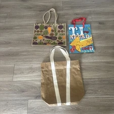 Trader Joe’s 3 tote bags large washable paper ,NEVADA 1967,vegetables jute,bags