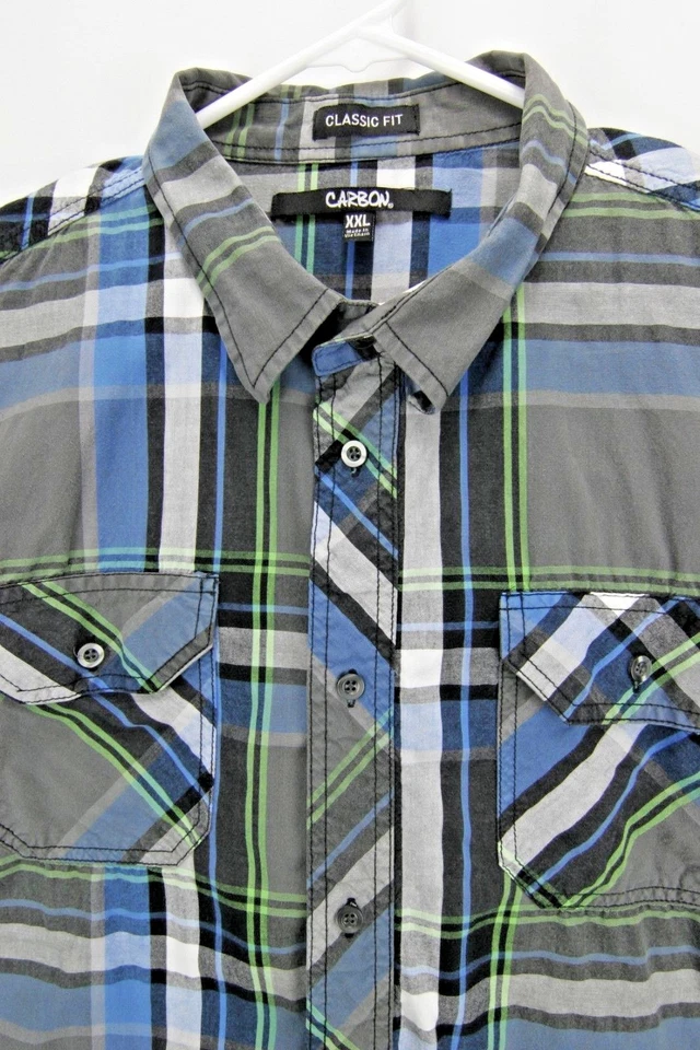 Карбоновая мужская рубашка размер XXL с длинным рукавом серый/черный/синий/зеленый клетчатый классический крой - Изображение 3 из 4