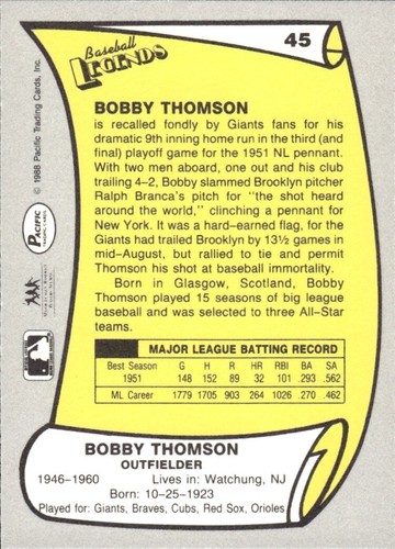 1988 and 1989 Pacific Baseball Legends MLB Set Break #1-#220 — You Choose! - Picture 91 of 441