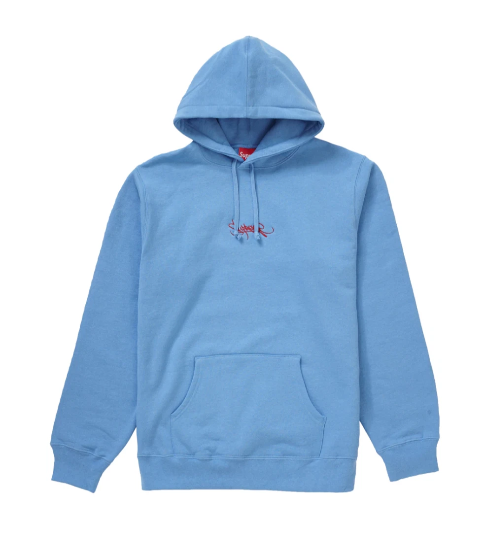 Neuf ! Sweat à capuche Supreme S/S 19 étiquettes logo (bleu Columbia) Large