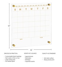 Acrylic Dry Erase Calendar for Wall, 12" x 12" Dry Erase Calendar Whiteboard.