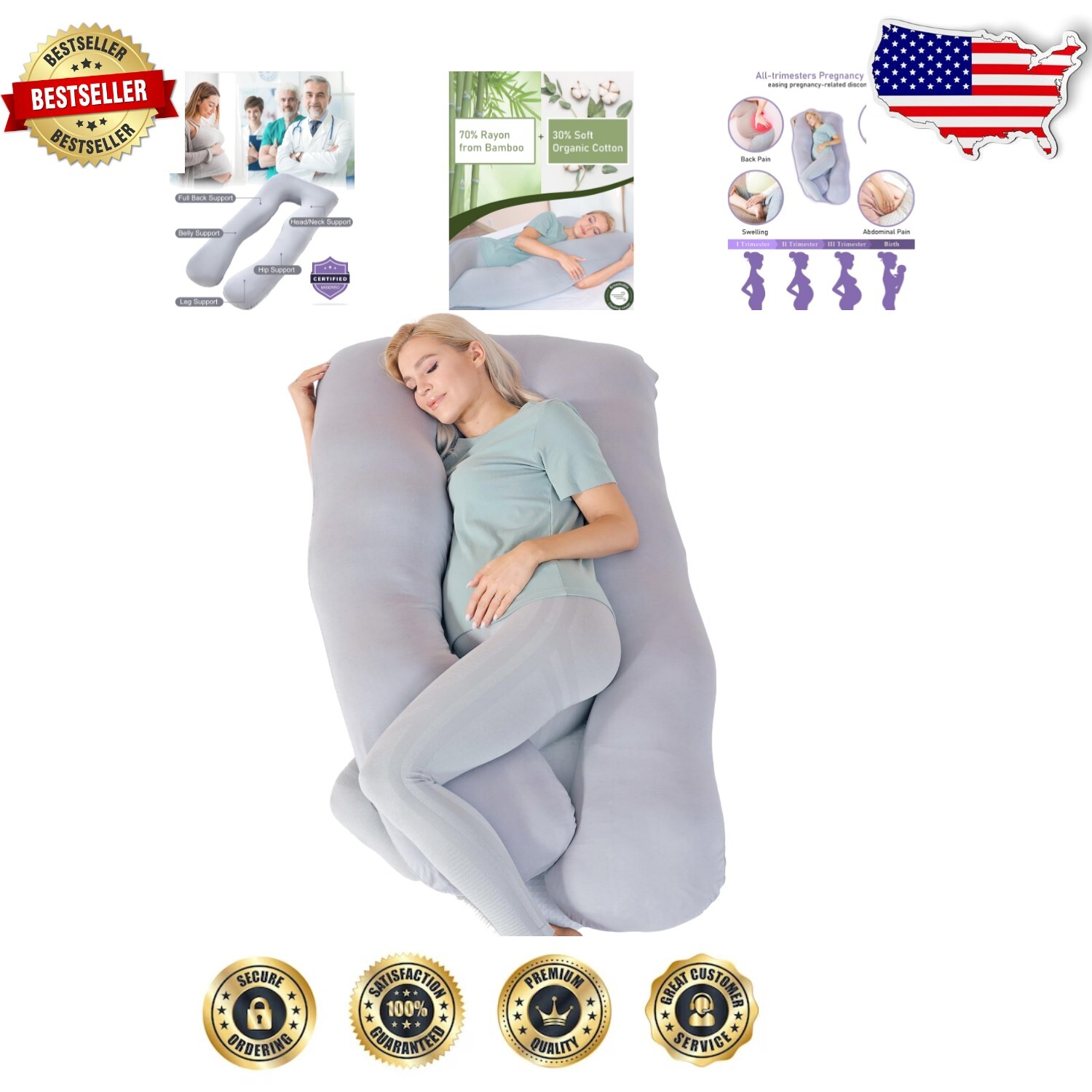 57in Gray Maternity Pillow for Nursing, Relaxing & Sleep Support-image