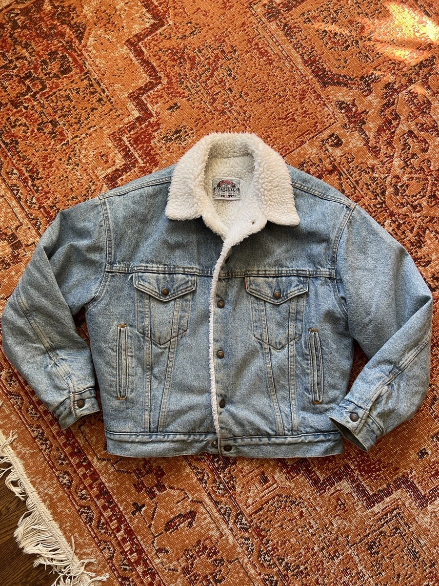 big E Levis sherpa jacket 70s 80s denim light wash mens small vintage Made  In US