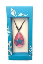 Necklace Pendant - blue STARFISH -Slider black cord chain pink background