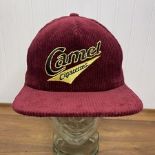 Vintage Camel Cigarette Corduroy Hat - Burgundy- Strap Back -Made In USA