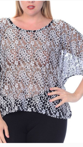 Bellino Plus Sheer Floral Embroidered Lace Top Size 1X NWT - Picture 1 of 6