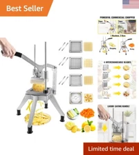 Stainless Steel Vegetable Chopper - French Fry Cutter & Fruit Slicer - 4 Blades