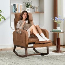 Nursery Rocking Chair with Footrest, Modern Glider Rocker Lounge Chair Armchair